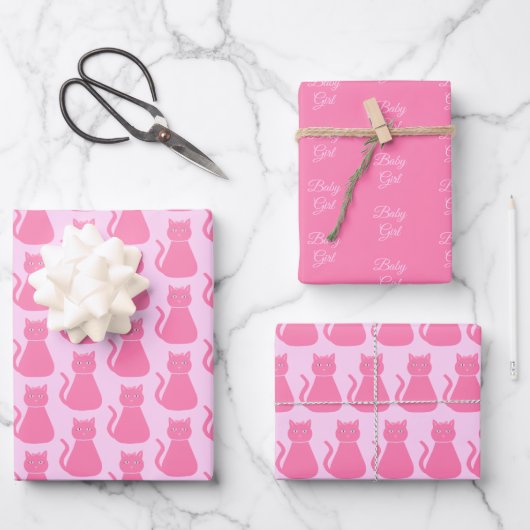  roze babymeisje Kat aangepast Baby shower Inpakpapier Vel (Voorkant)