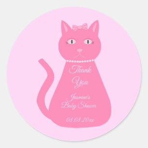 roze babymeisje Kat aangepast Baby shower Ronde Sticker