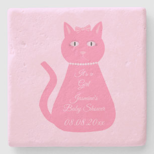  roze babymeisje Kat aangepast Baby shower Stenen Onderzetter