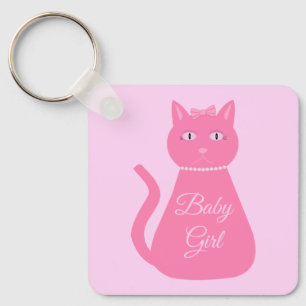 roze babymeisje Kat Aangepast Baby shower voor vo Sleutelhanger