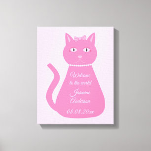  roze babymeisje Kat Aangepast urseriedecor Canvas Afdruk