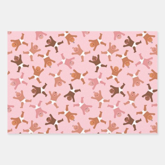 Roze babymeisje met papiervulling Platte set vel,  Inpakpapier Vel (Voorkant)