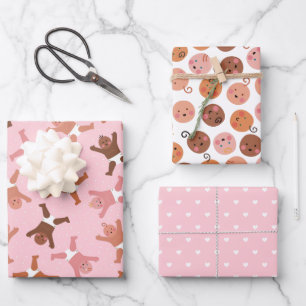 Roze babymeisje met papiervulling Platte set vel,  Inpakpapier Vel
