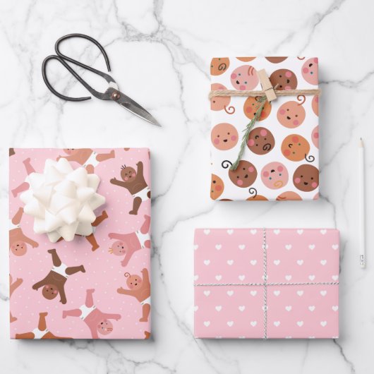 Roze babymeisje met papiervulling Platte set vel,  Inpakpapier Vel (Voorkant)