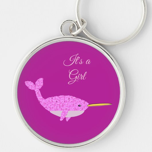 Roze babymeisje Narwhal Gender onthullen Aangepas Sleutelhanger (Voorkant)