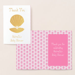 Roze babymeisje Oesterschelp en parel baby shower Folie Kaarten