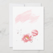 Roze babymeisje romper fles bloemen baby shower kaart (Achterkant)