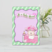 Roze babymeisje shower kaart (Staand voorkant)