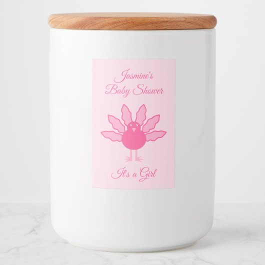  roze babymeisje Thanksgiving Turkije Aangepast Voedselcontainer Etiket (Voorkant)