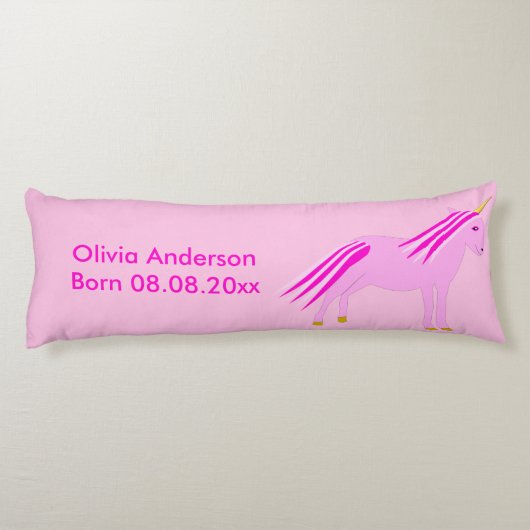 roze babymeisje Unicorn - Aangepaste geboorte Lichaamskussen (Achterkant)