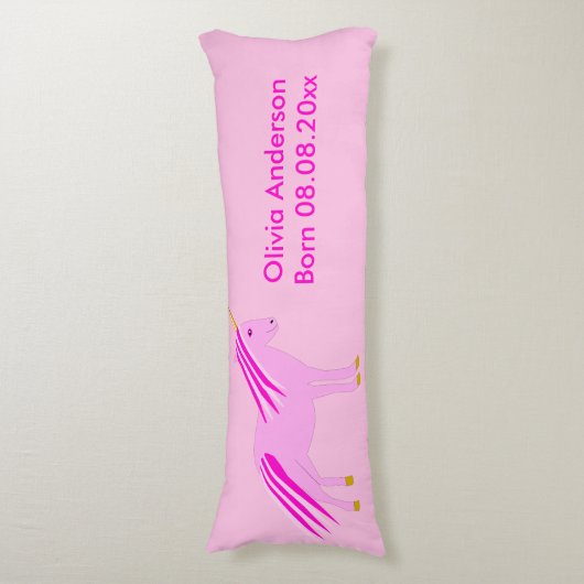  roze babymeisje Unicorn - Aangepaste geboorte Lichaamskussen (Voorkant Verticaal)