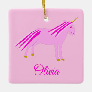roze babymeisje unicorn eerste kerstmis keramisch ornament
