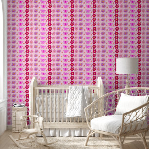 Roze babymeisje vlinders en bloemen gemêleerd behang