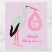  Roze babymeisje Winkel Aangepast Baby shower Wijn Etiket (Enkel label)