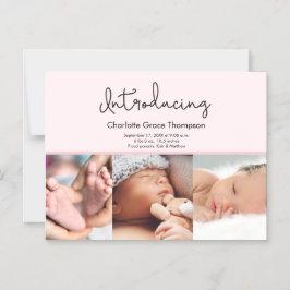 Roze babymeisjesfoto's die manuscript Douane intro Magnetische Uitnodiging