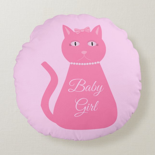  roze babymeisjeskat Aangepaste geboorte Rond Kussen (Voorkant)