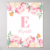 Roze babymeisjesmonogram. Naam serijbloemen Poster (Voorkant)