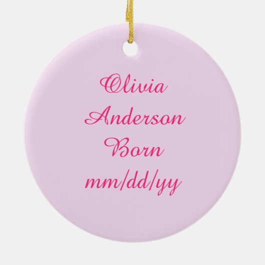  roze babymeisjeswinkel keramisch ornament (Achterkant)