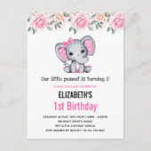 Roze Babyolifant en Rozen Rand Verjaardag Uitnodiging Briefkaart (Voorkant)