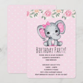 Roze babyolifant en rozenrand babyshower kaart (Voorkant / Achterkant)