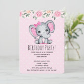 Roze babyolifant en rozenrand babyshower kaart (Staand voorkant)