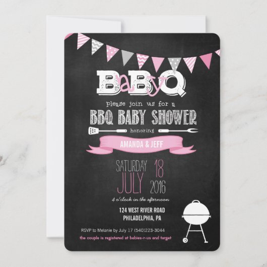 Roze BabyQ BBQ Baby shower Uitnodiging (Voorkant)