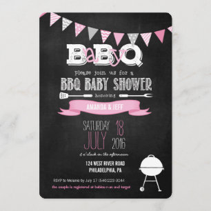 Roze BabyQ BBQ Baby shower Uitnodiging