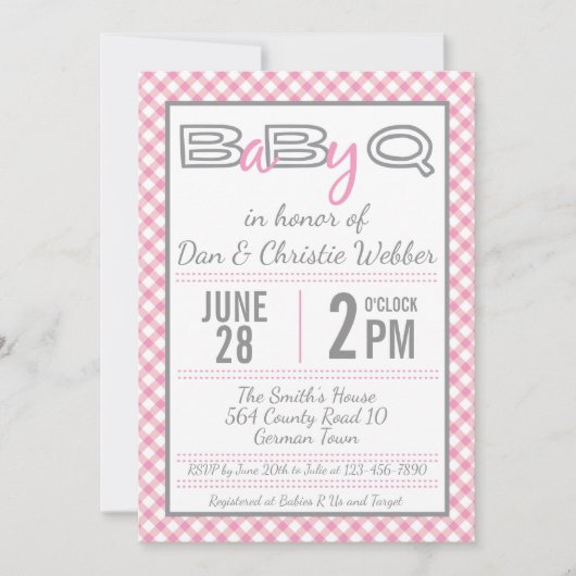 Roze BabyQ BBQ Baby shower Uitnodiging (Voorkant)