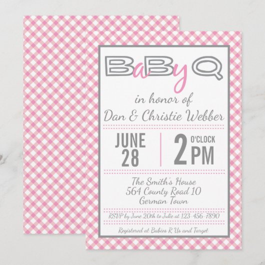Roze BabyQ BBQ Baby shower Uitnodiging (Voorkant / Achterkant)