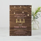 Roze BabyQ Rustic String Lights BBQ Baby shower Kaart (Staand voorkant)
