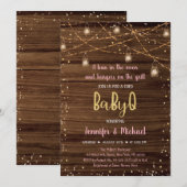 Roze BabyQ Rustic String Lights BBQ Baby shower Kaart (Voorkant / Achterkant)