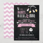 Roze baby's, Bijen en Baby shower Uitnodiging BBQ (Voorkant / Achterkant)