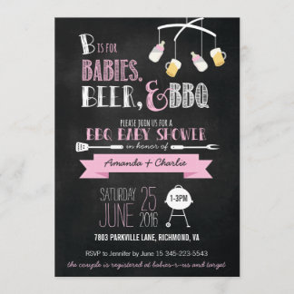 Roze baby's, Bijen en Baby shower Uitnodiging BBQ