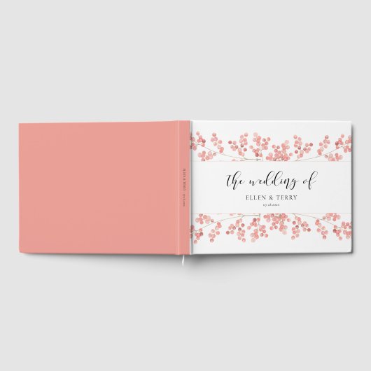 Roze Baby's Breath Bloemen Waterverf bruiloft Gastenboek (Volledig)