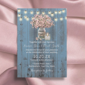 Roze baby's Breath Jar Dusty Blue Rustic Wedding Kaart