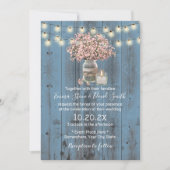 Roze baby's Breath Jar Dusty Blue Rustic Wedding Kaart (Voorkant)