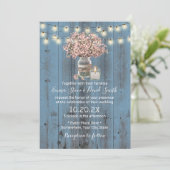 Roze baby's Breath Jar Dusty Blue Rustic Wedding Kaart (Staand voorkant)