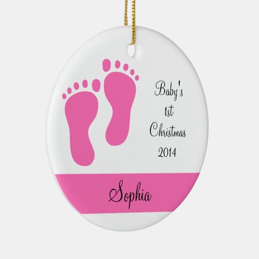 Roze baby's eerste Kerstmis Keramisch Ornament (Rechts)