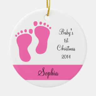 Roze baby's eerste Kerstmis Keramisch Ornament