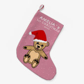 Roze Baby's eerste kerstteddy Bear Santa Hat Kleine Kerstsok (Voorkant (Hangend))