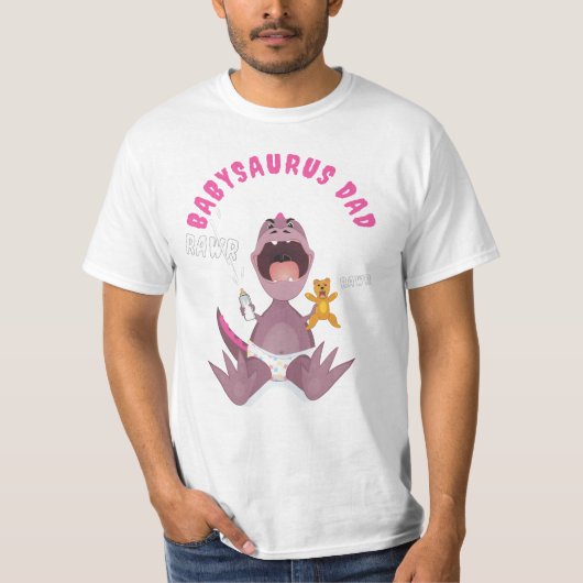 Roze Babysaurus Papa T-rex T-shirt (Voorkant)