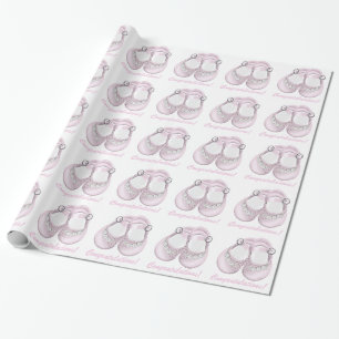 Roze babyschoenen Baby Shower-cadeauverpakkings pa Cadeaupapier