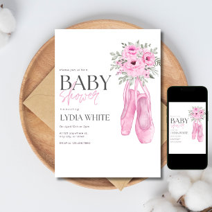 Roze babyschoenen baby shower minimalistisch balle kaart
