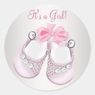Roze babyschoenen Roze babyshowerstickers Ronde Sticker
