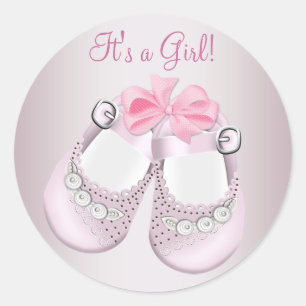 Roze babyschoenen Roze babyshowerstickers Ronde Sticker