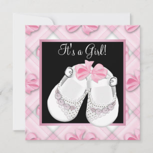 Roze babyschoenen Roze zwarte baby girl shower Kaart