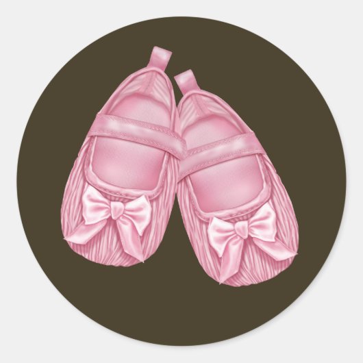 Roze babyschoentjes baby shower ronde sticker (Voorkant)