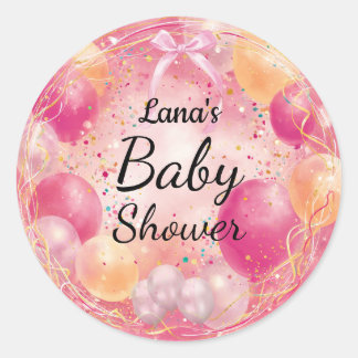 Roze babyshower Elegante strik en confetti Ronde Sticker