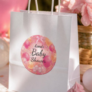 Roze babyshower Elegante strik en confetti Ronde Sticker