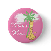 Roze babyshower gastvrouw giraffe badges